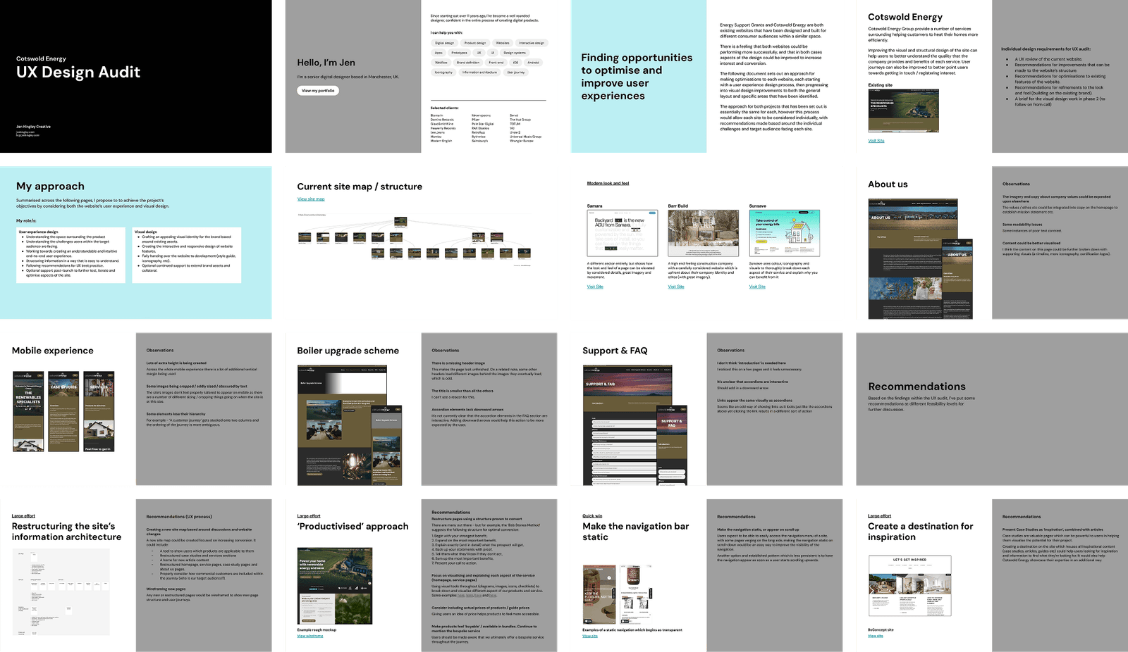 Pages from the UX design audit that I undertook on the original Cotswold Energy website document