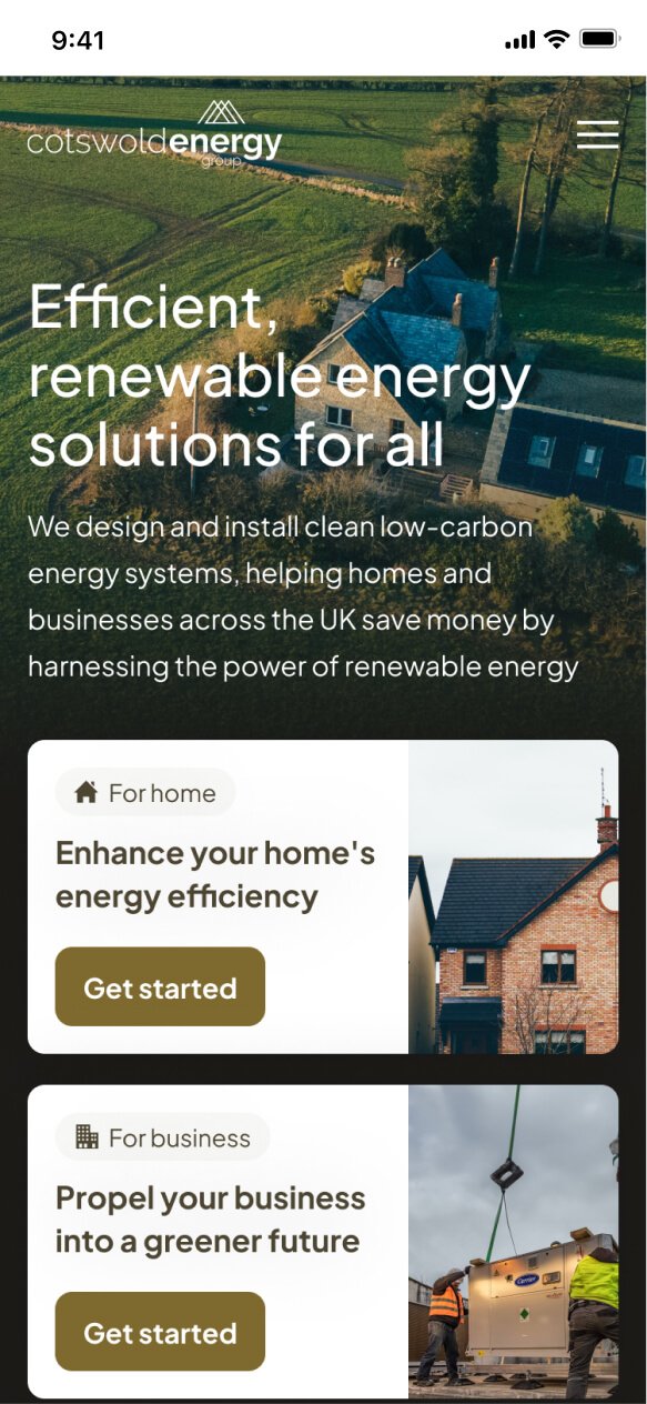 The new mobile homepage of the Cotswold Energy site