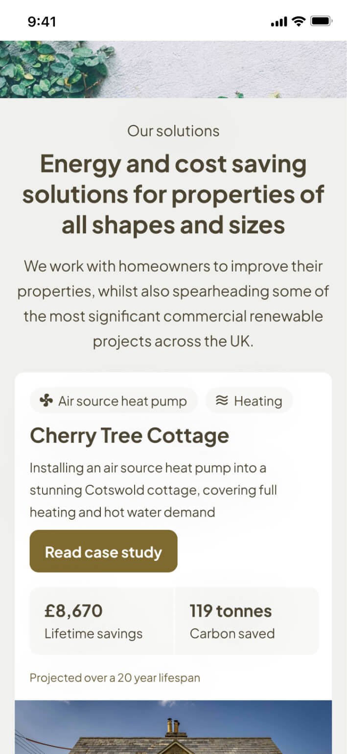 A snippet from the mobile version of the Our Solutions page