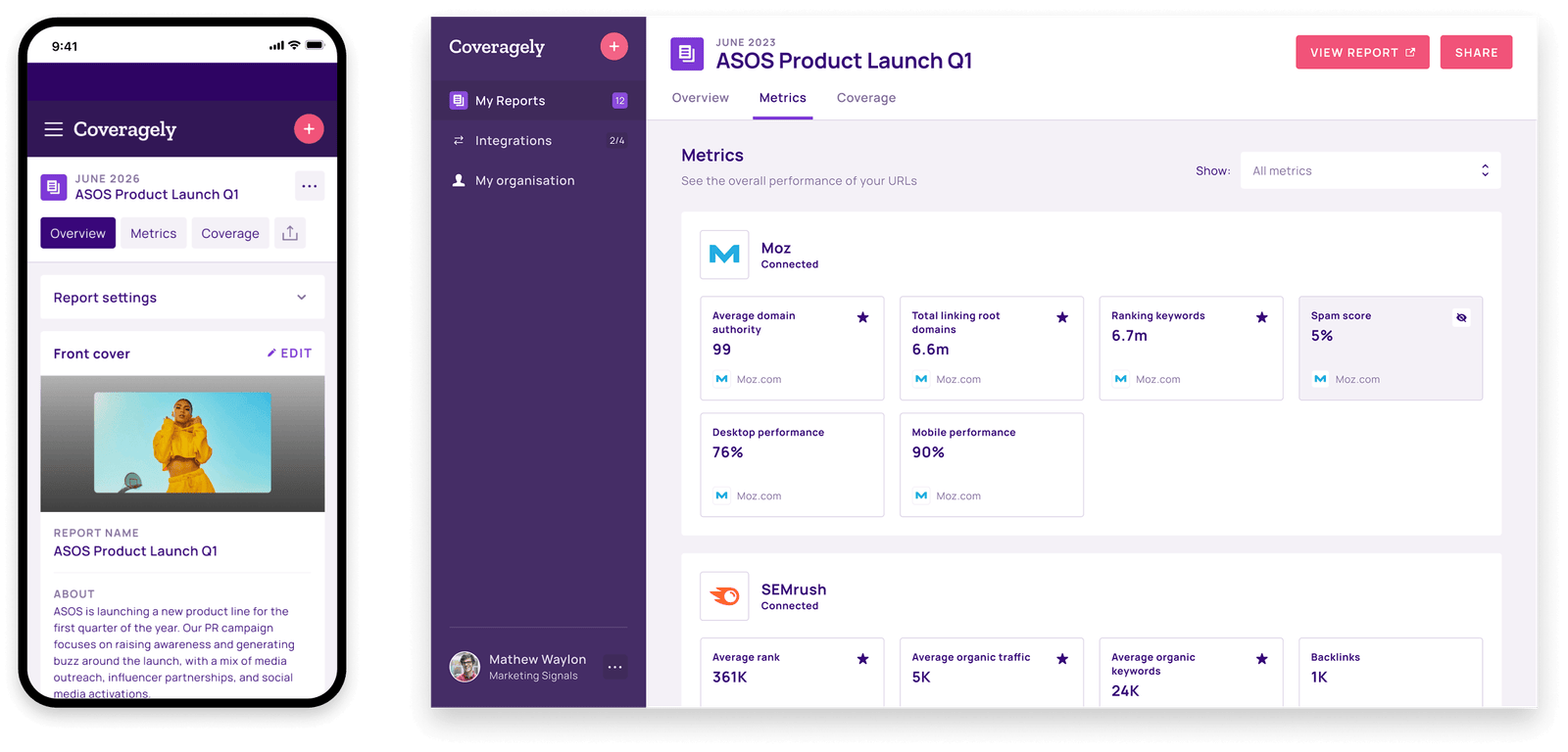 Showing a report, and report metrics