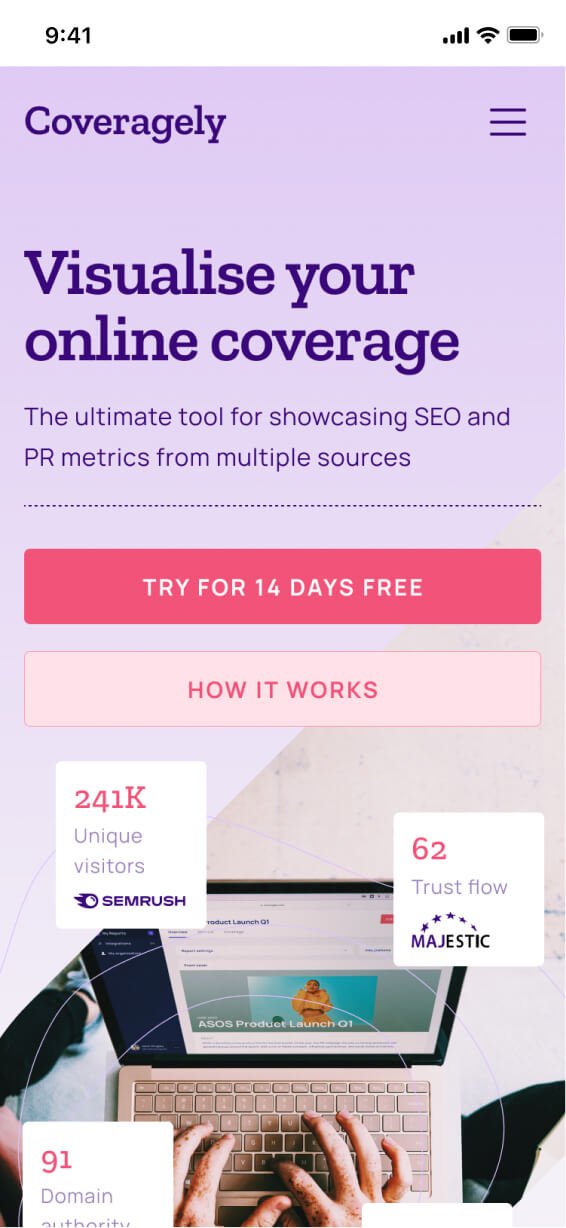 The homepage at mobile scale