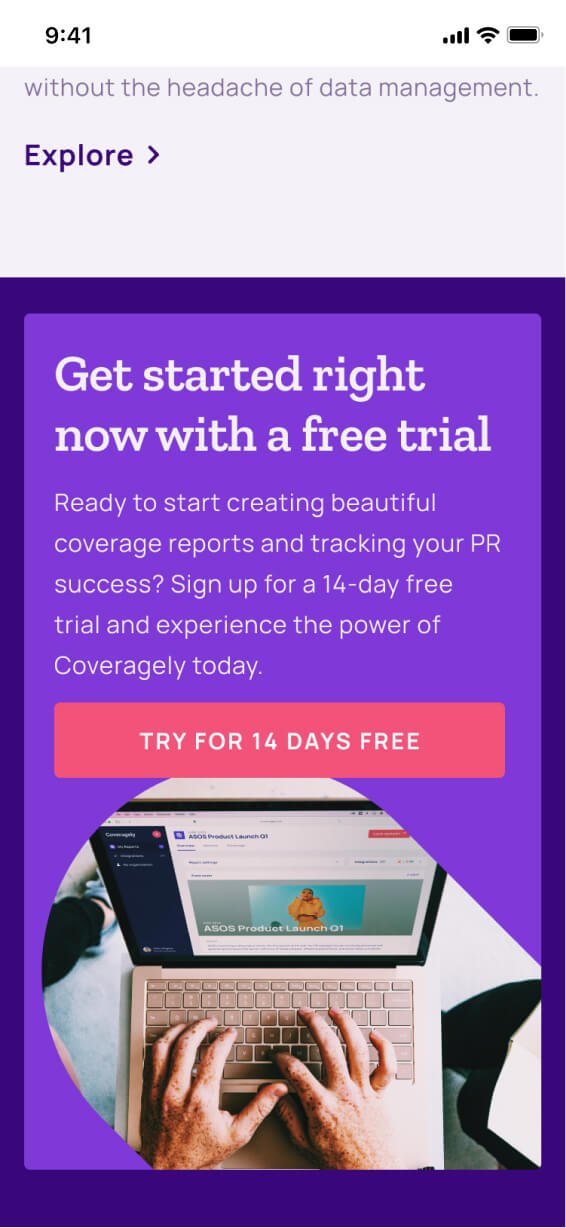 Showing the mobile version of the homepage, scrolled down to show a 'get started' call to action