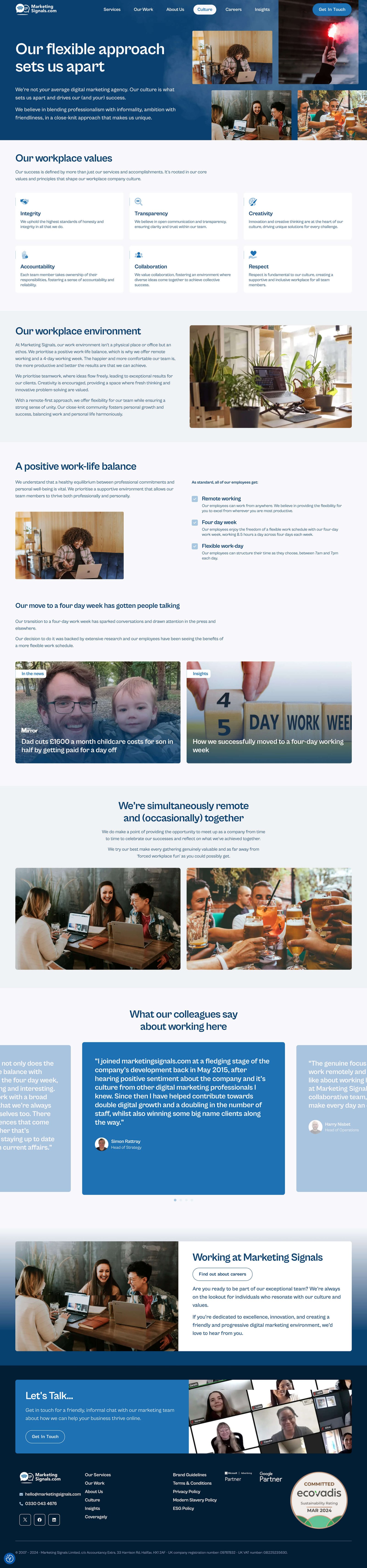The Desktop view of the full culture page