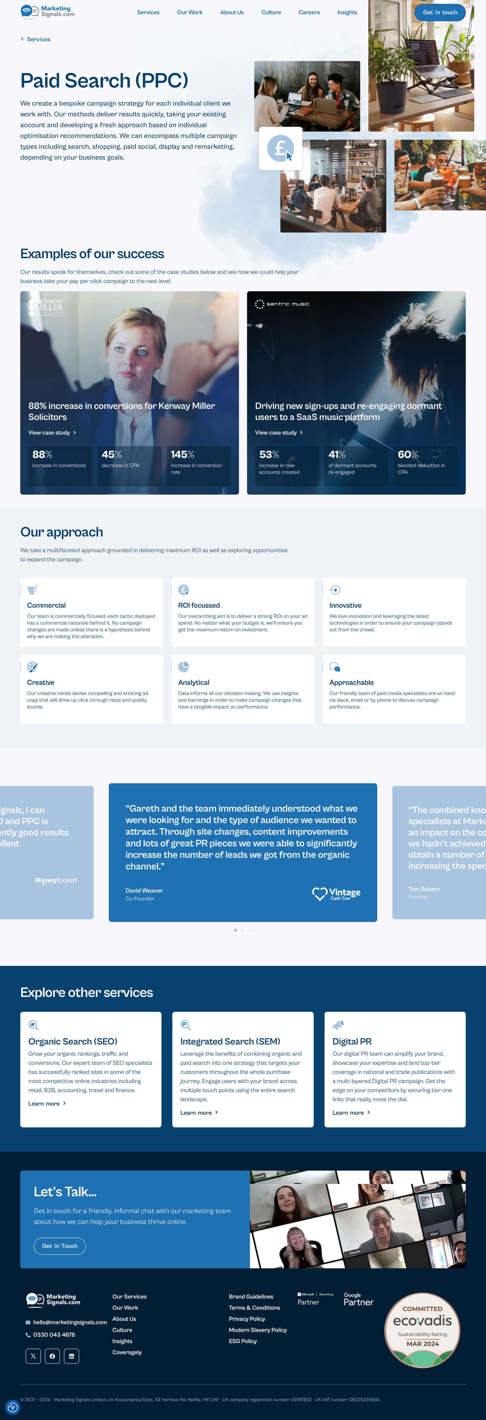 The full desktop scale Paid Search Service page