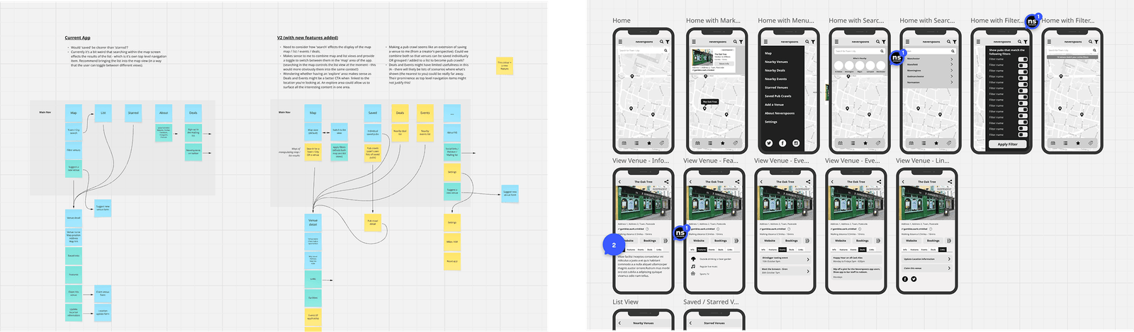 Initial app structure mapping and wireframing