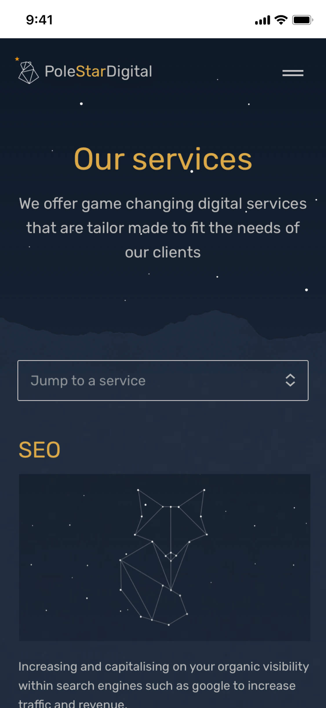 The services listing page