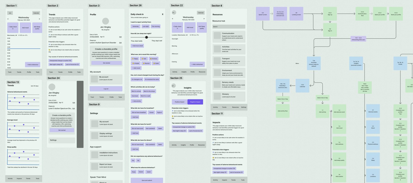 App wireframes and journey map