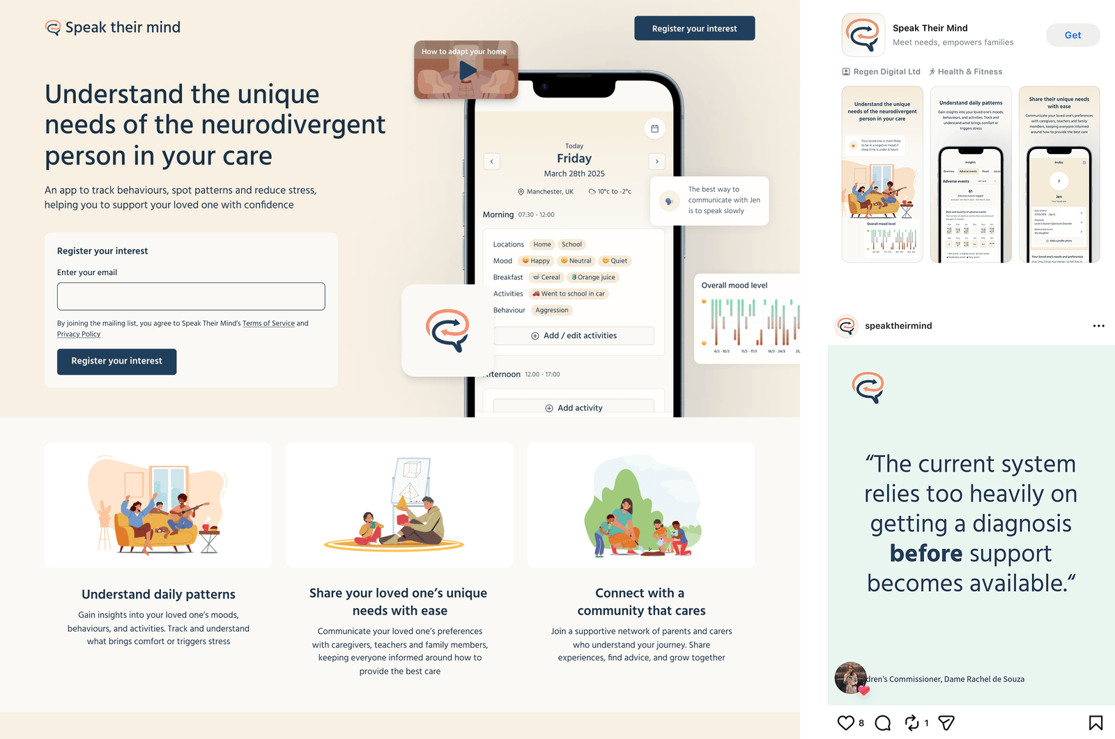 Website design, app store listing and Instagram post