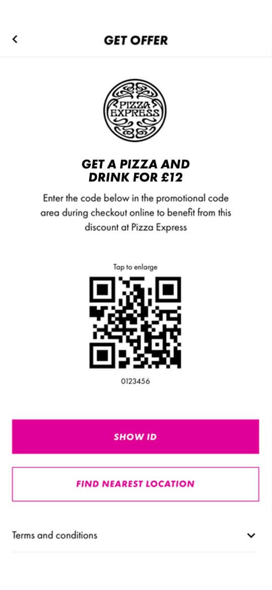 One way a user can redeem an offer is via QR code, and this screen allows them to do this