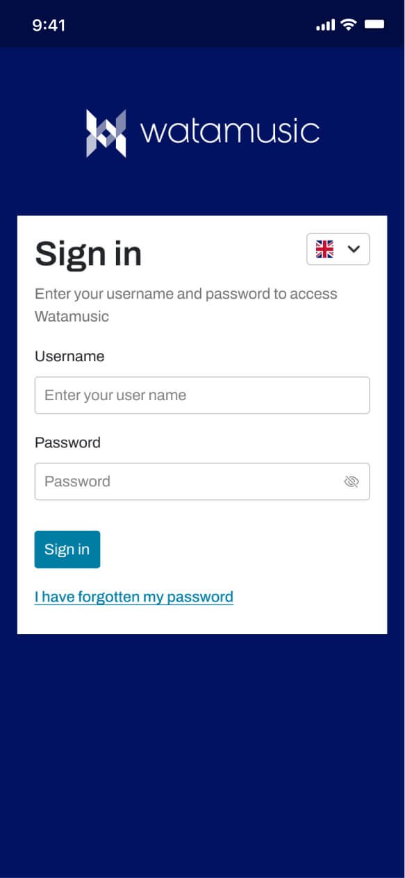 The mobile sign in screen