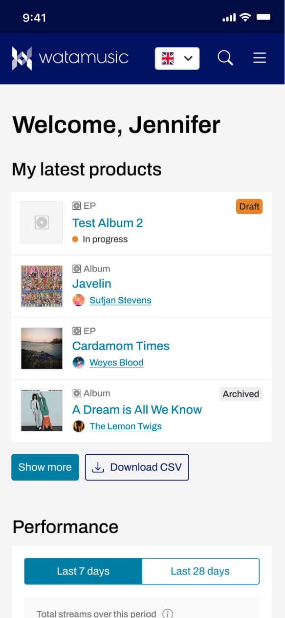 The mobile view of the dashboard